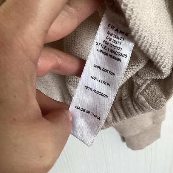 $188 Frame Heathered Oatmeal Twist Front Crew Neck Cotton Sweater XS - Picture 6 of 9